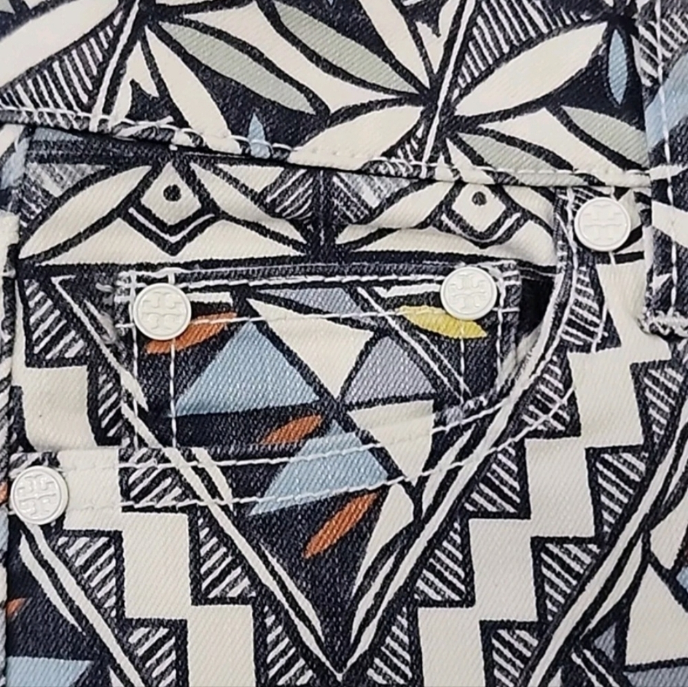 Tory Burch Riviera Blue Geometic Cropped Jeans S25 - Picture 6 of 6